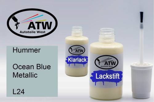 Hummer, Ocean Blue Metallic, L24: 20ml Lackstift + 20ml Klarlack - Set, von ATW Autoteile West.